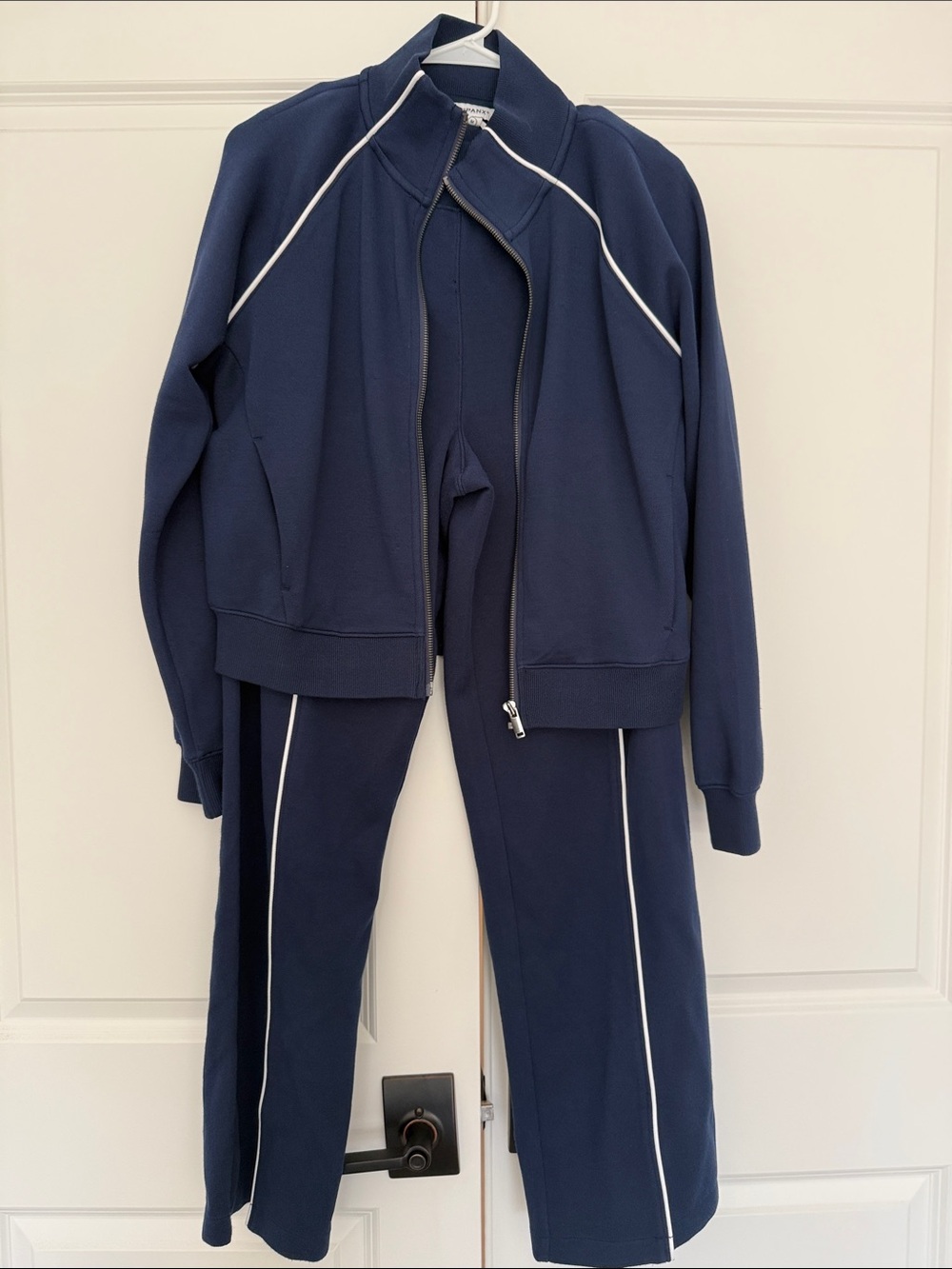 SPANX Air Essentials Navy Track Jacket & Track Pants with White Piping